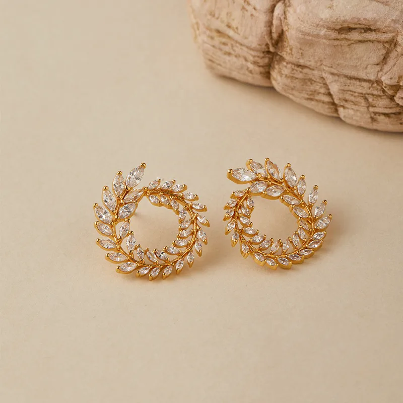 Crystal Leaf Stud Earrings